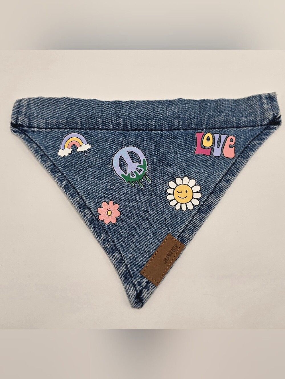 Denim Dog Bandana XS / S Justice Flower Peace Sign Love Blue Collar Bandana